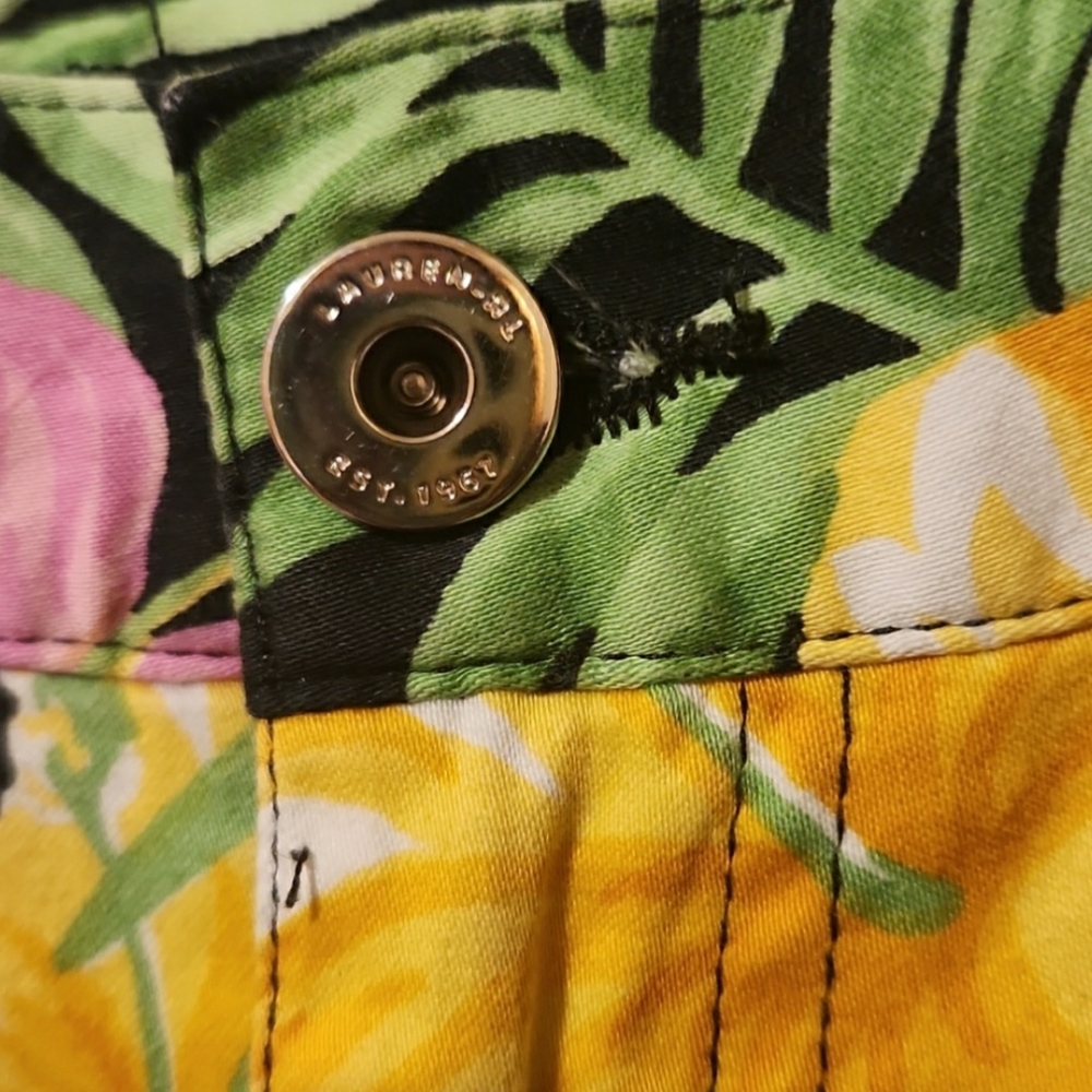 EUC Ralph Lauren Floral Cropped Pants - Black, Yellow, Pink, Green, Size 14 - Picture 2 of 6